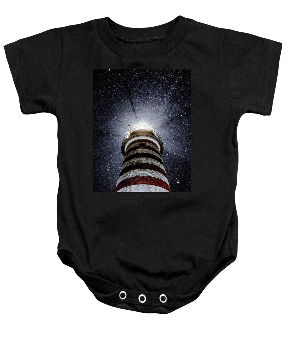 Lighthouse Baby Onesie featuring the photograph Beacon In The Night West Quoddy Head Lighthouse by Marty Saccone