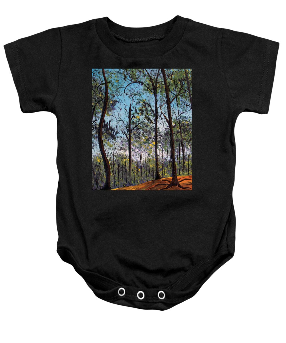Forest Baby Onesie featuring the painting Beauty around us 1 by Gloria E Barreto-Rodriguez