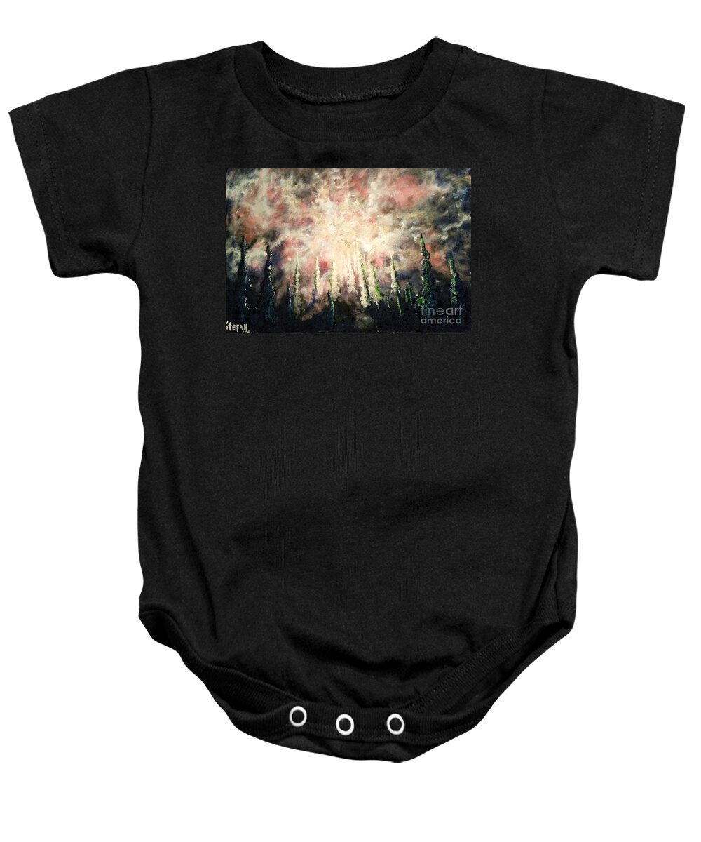 Trees Baby Onesie featuring the painting Behind The Light by Stefan Duncan