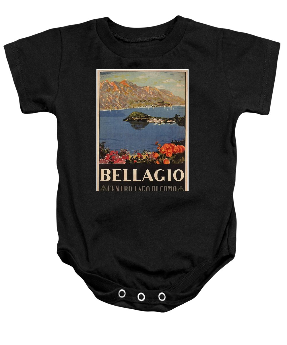 Bellagio Baby Onesie featuring the mixed media Bellagio, Italy - Centro Lago Di Como - Retro travel Poster - Vintage Poster by Studio Grafiikka