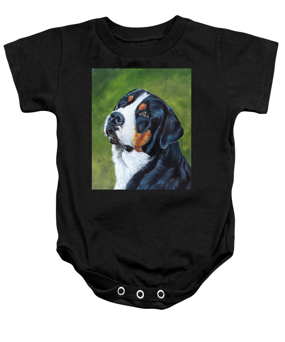 Bernese Mountain Dog Baby Onesie featuring the painting Bernie by John Neeve