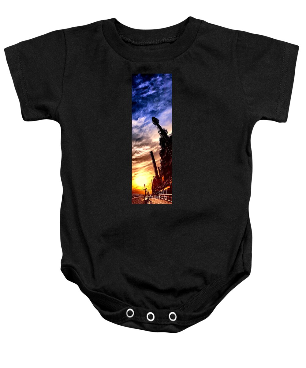 Sunset Baby Onesie featuring the photograph Bethlehem Steel Glory by Olivier Le Queinec
