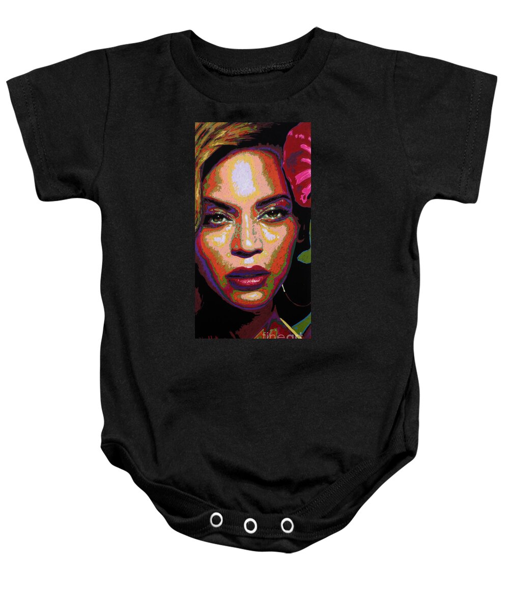 Beyonce Knowles Carter Baby Onesie featuring the painting Beyonce by Maria Arango
