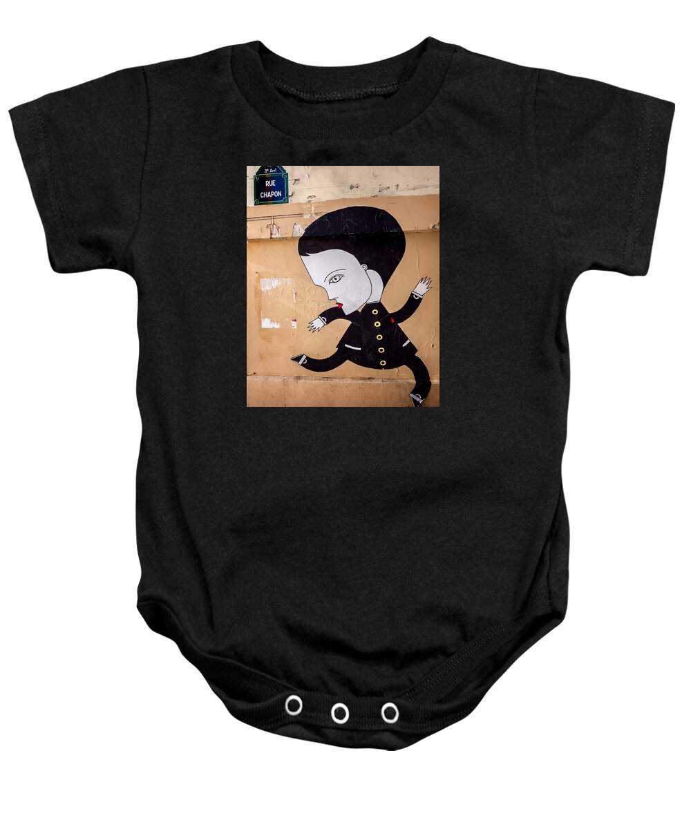 Paris Baby Onesie featuring the photograph Big Head on Rue Chapon by Gary Karlsen