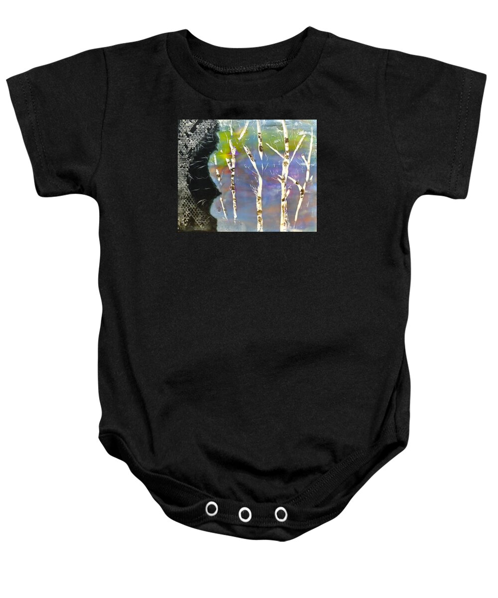 Beeswax Baby Onesie featuring the painting Birches in Wax by Peggy King