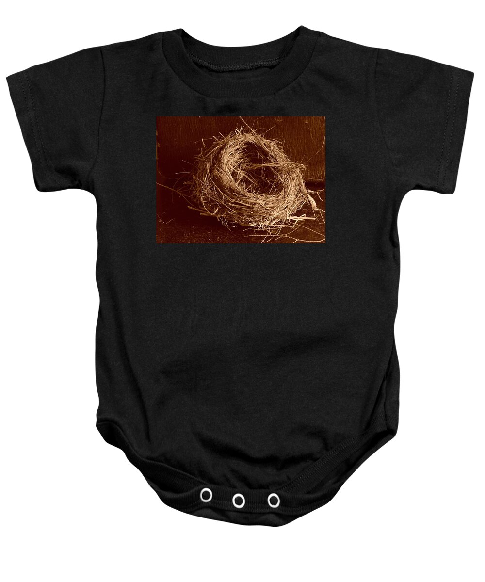 Architecture Baby Onesie featuring the photograph Bird's Nest Sepia by Bill Tomsa