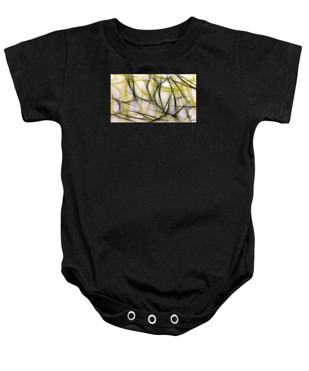 Black Baby Onesie featuring the mixed media Black and Green Abstract by Marian Lonzetta