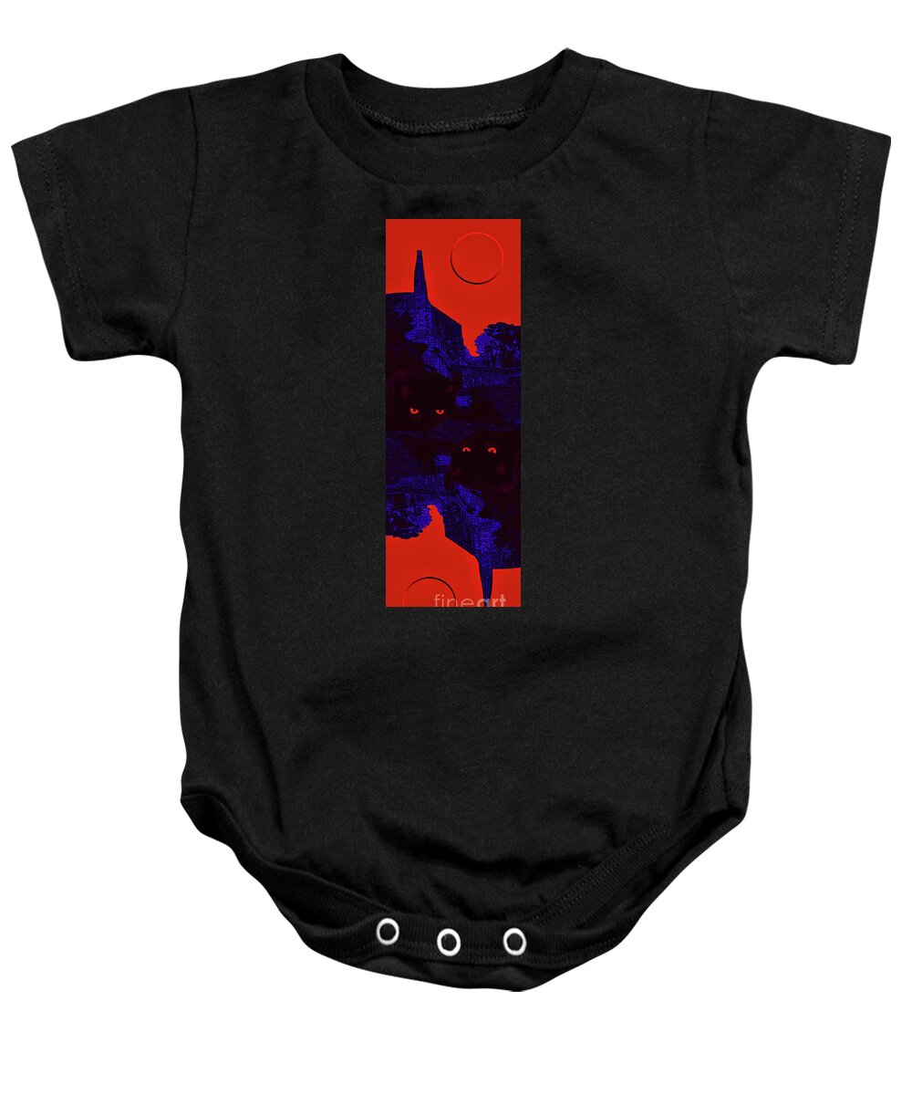 Cat Baby Onesie featuring the photograph Black Cat Under A Blood Red Moon by Jeff Breiman