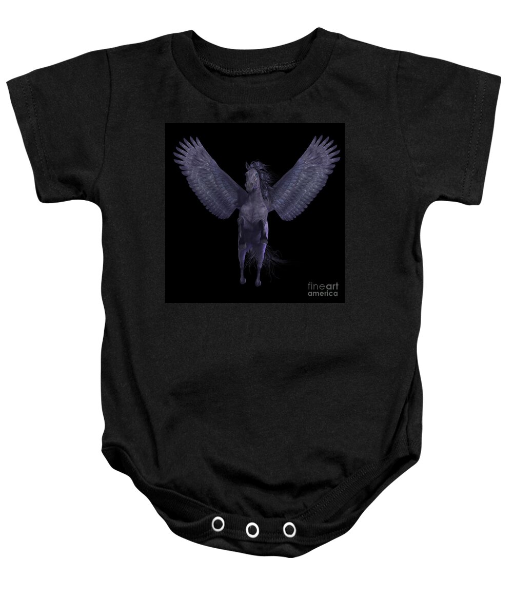 Pegasus Baby Onesie featuring the painting Black Pegasus on Black by Corey Ford