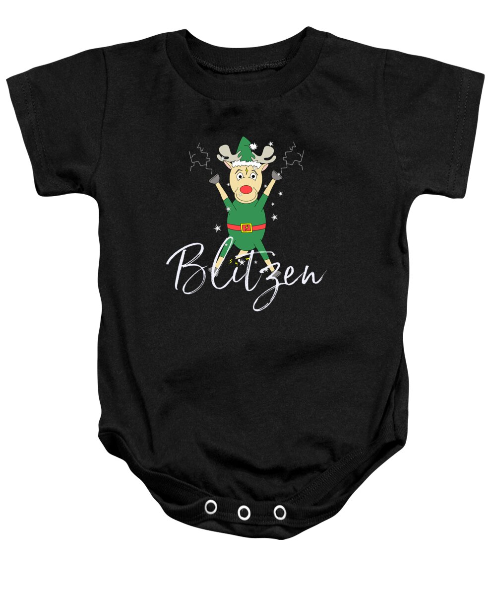 Funny-shirts Baby Onesie featuring the digital art Blitzen Cute Santas Reindeer Funny Christmas Group Set by Henry B