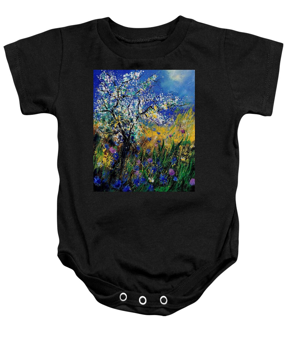 Spring Baby Onesie featuring the painting Blooming appletree by Pol Ledent