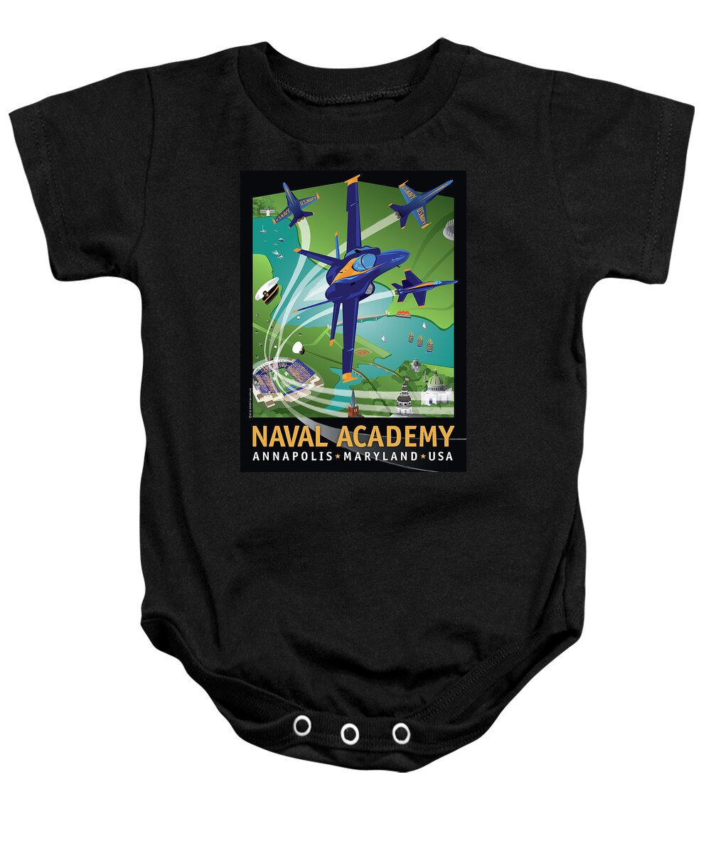 Blue Angels Baby Onesie featuring the digital art Blue Angels Over USNA by Joe Barsin