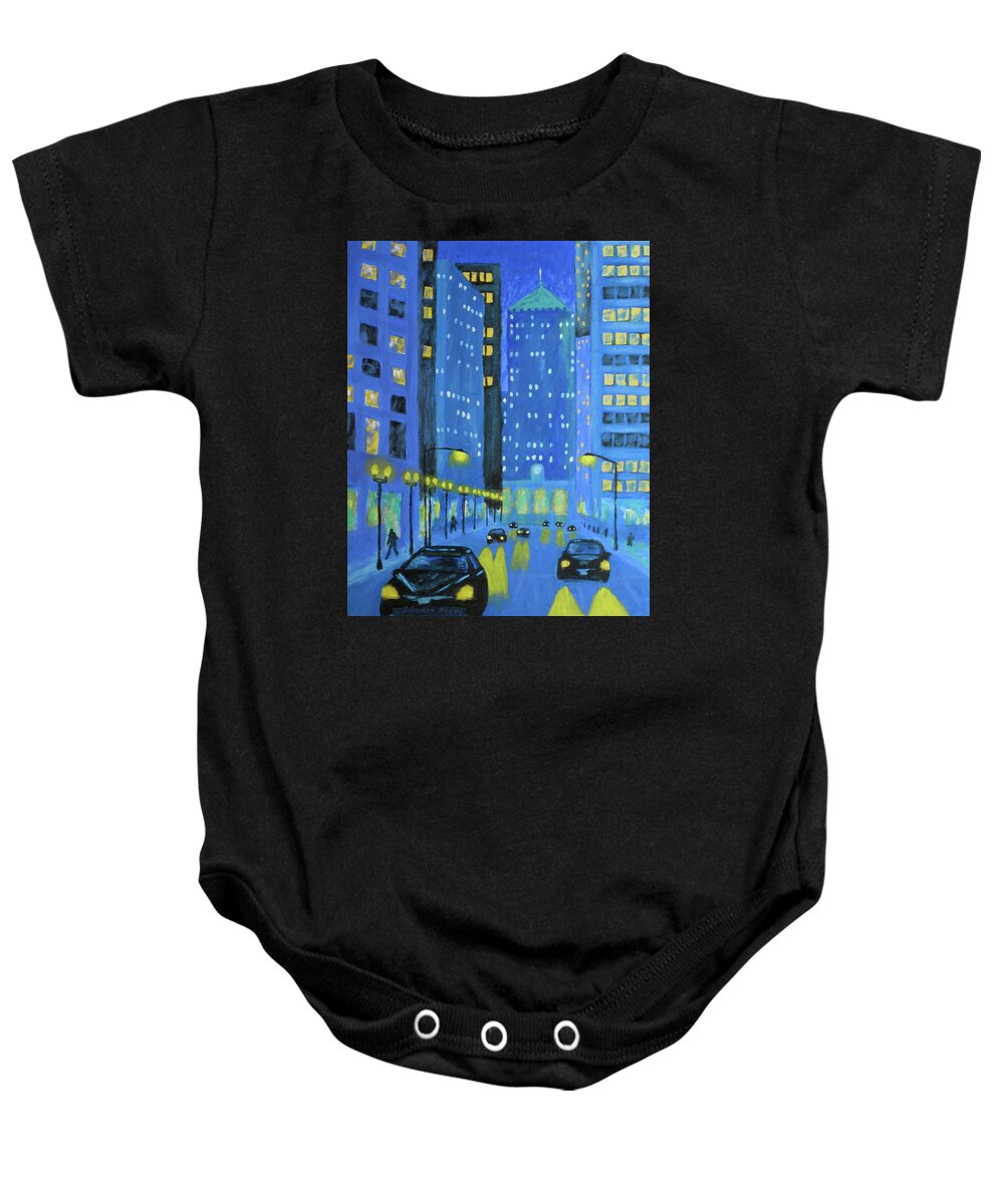Chicago Art Baby Onesie featuring the painting Blue City Blues by J Loren Reedy