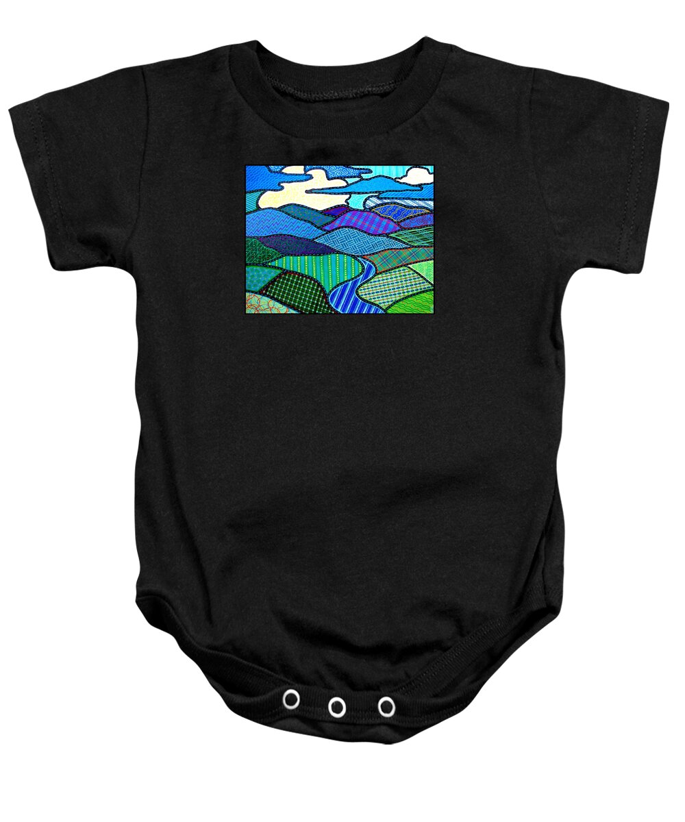 Mountains Baby Onesie featuring the painting Blue Mountain Landscape by Jim Harris