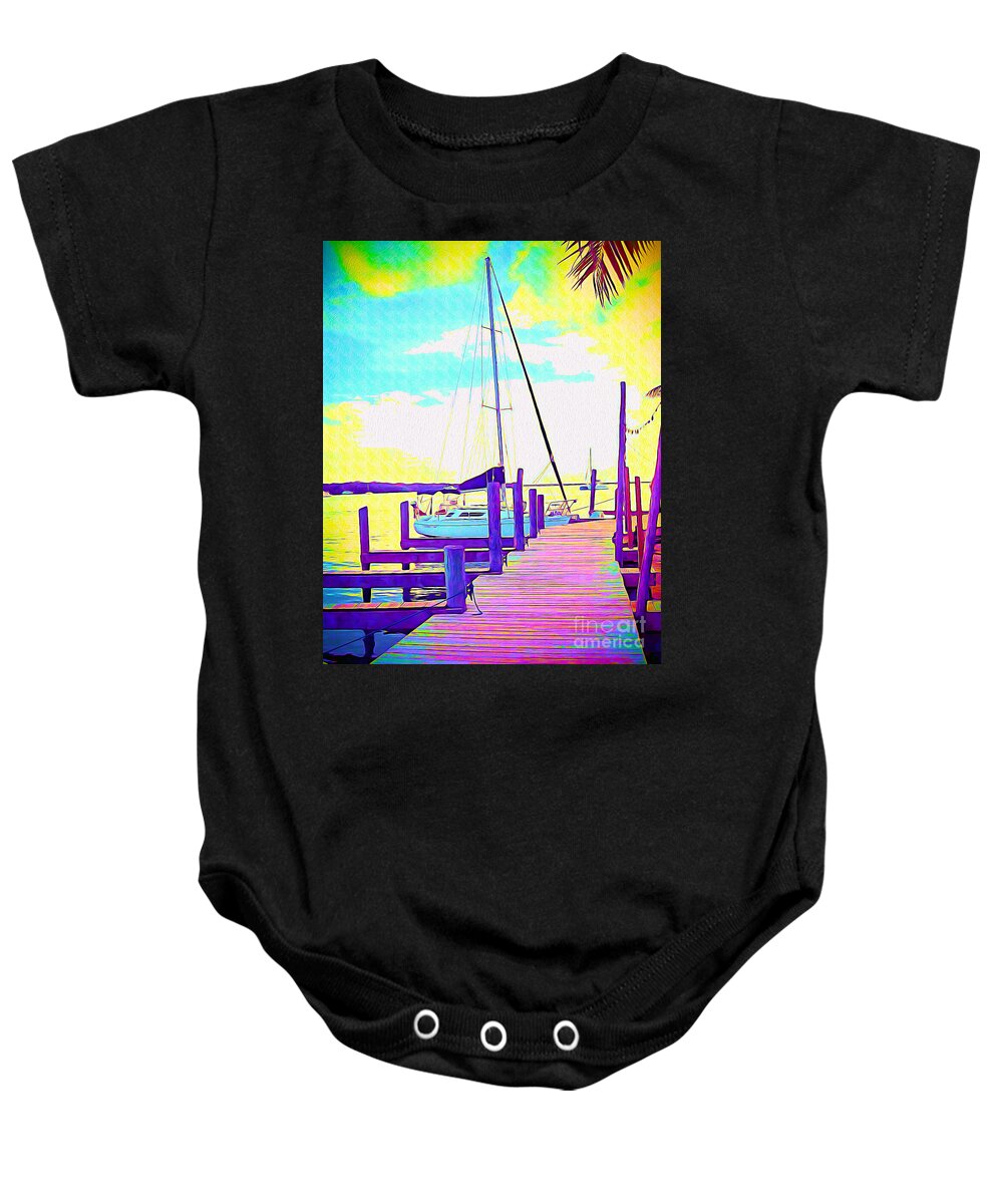 Florida Baby Onesie featuring the painting Boat at Sunset II by Chris Andruskiewicz