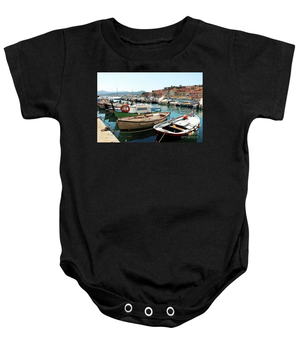 Photography Baby Onesie featuring the photograph Boats in the Harbour by MGL Meiklejohn Graphics Licensing
