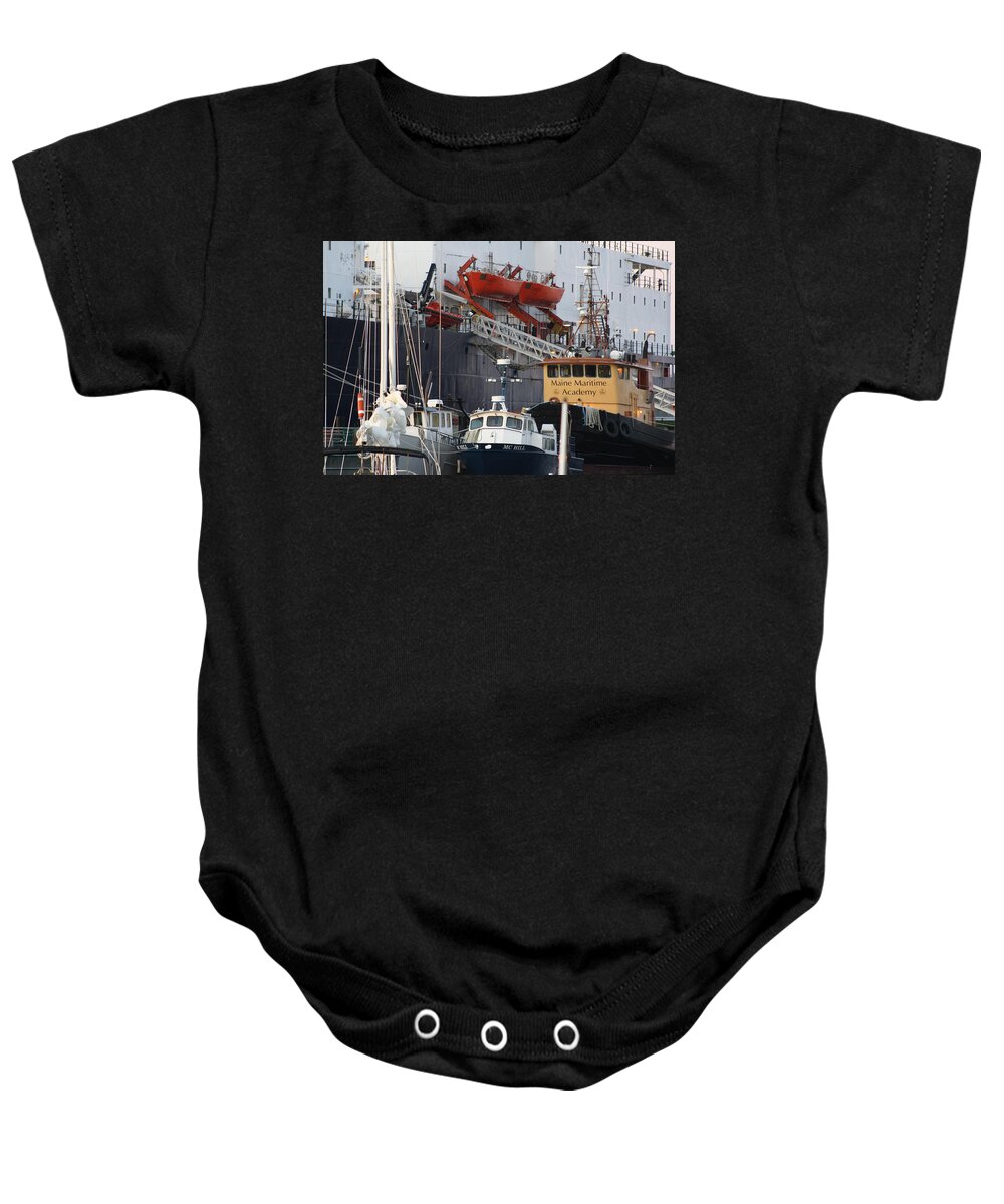 Boats Baby Onesie featuring the photograph Boats Of Maine Maritime Academy by Greg DeBeck
