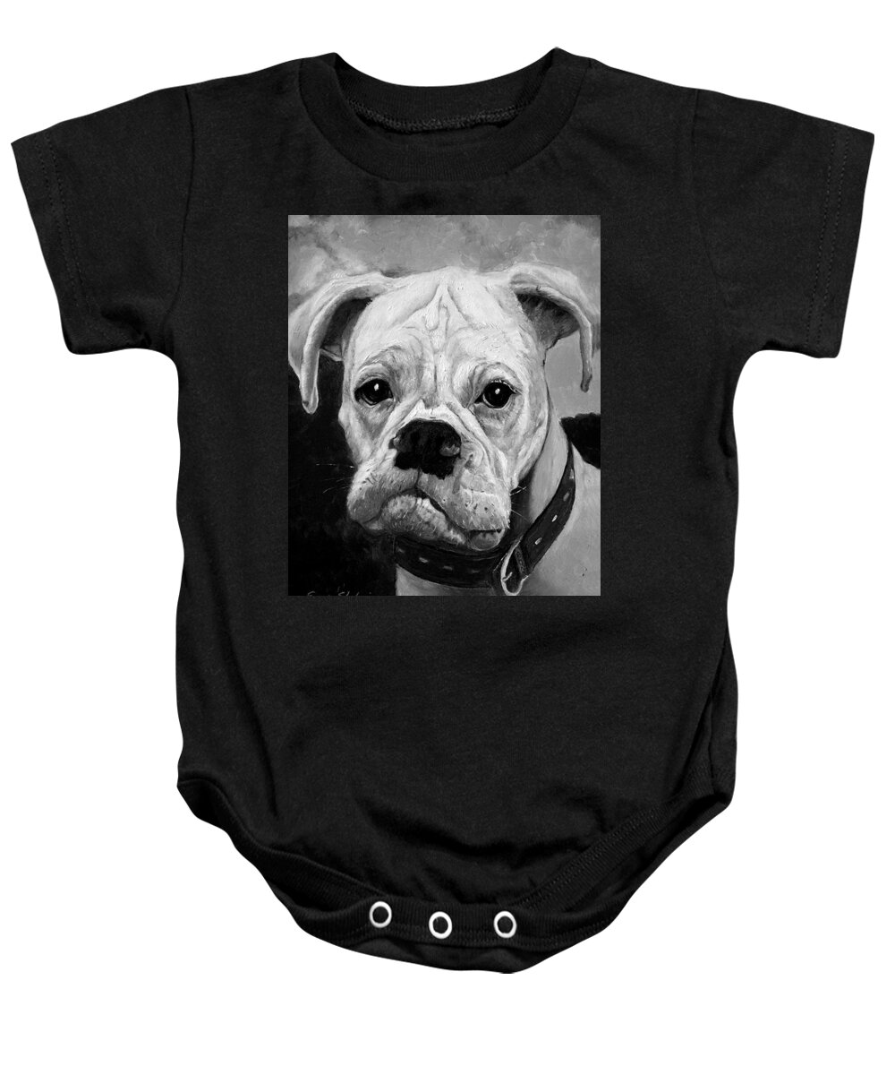 Boxer Baby Onesie featuring the painting Boo the Boxer by Portraits By NC