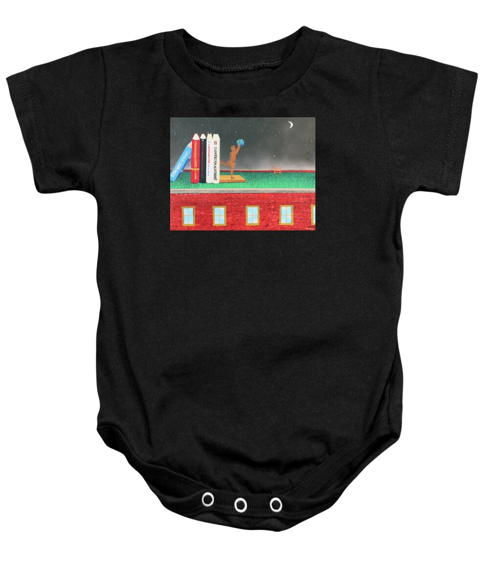 Surrealism Baby Onesie featuring the painting Books of Knowledge by Thomas Blood