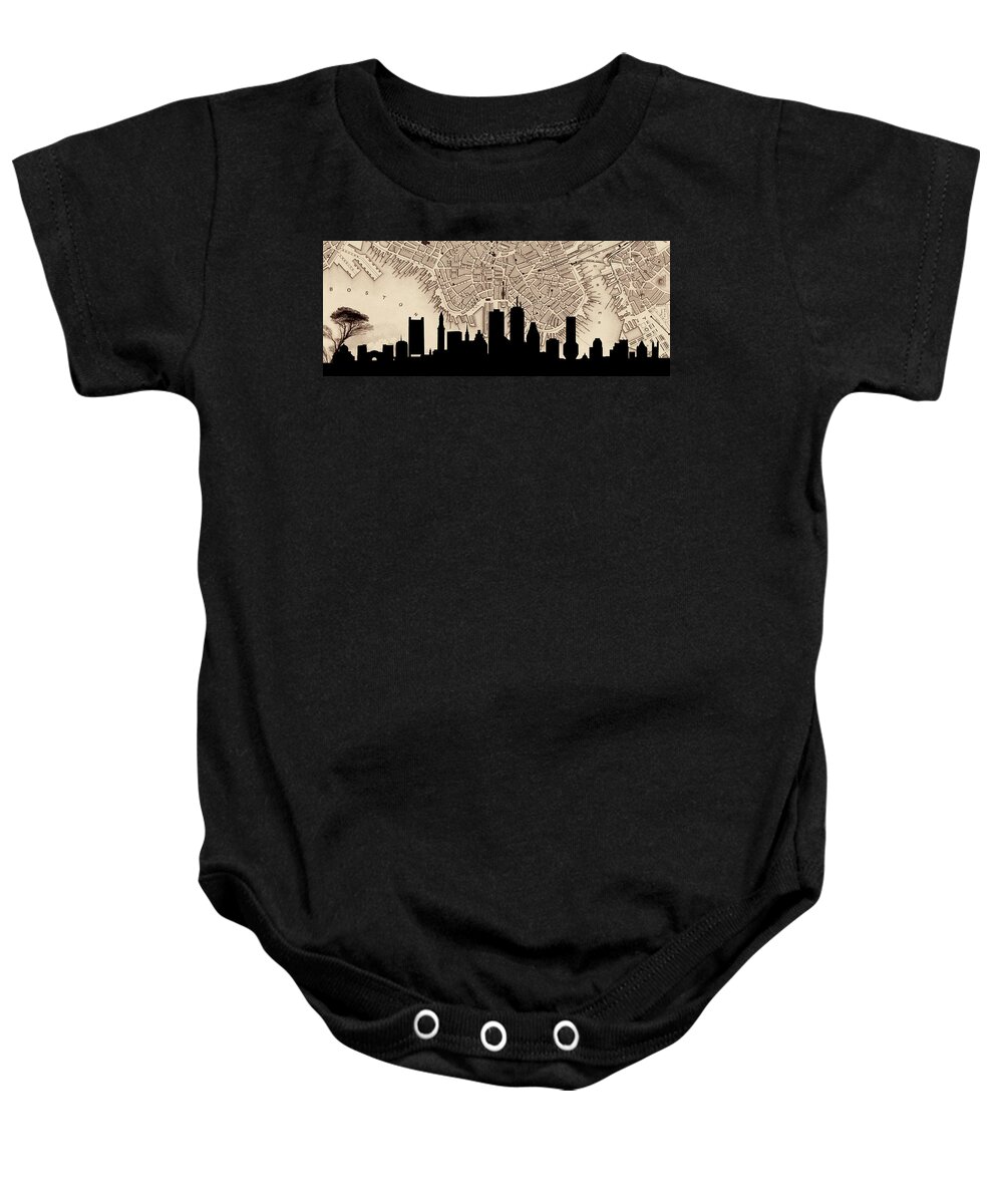 Boston Baby Onesie featuring the photograph Boston Skyline Vintage by Andrew Fare