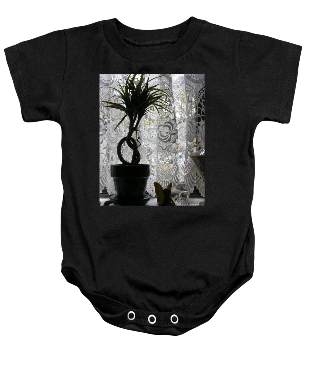 Plant On Windowsill Baby Onesie featuring the photograph Braided Dracena On Sill by Rosanne Licciardi