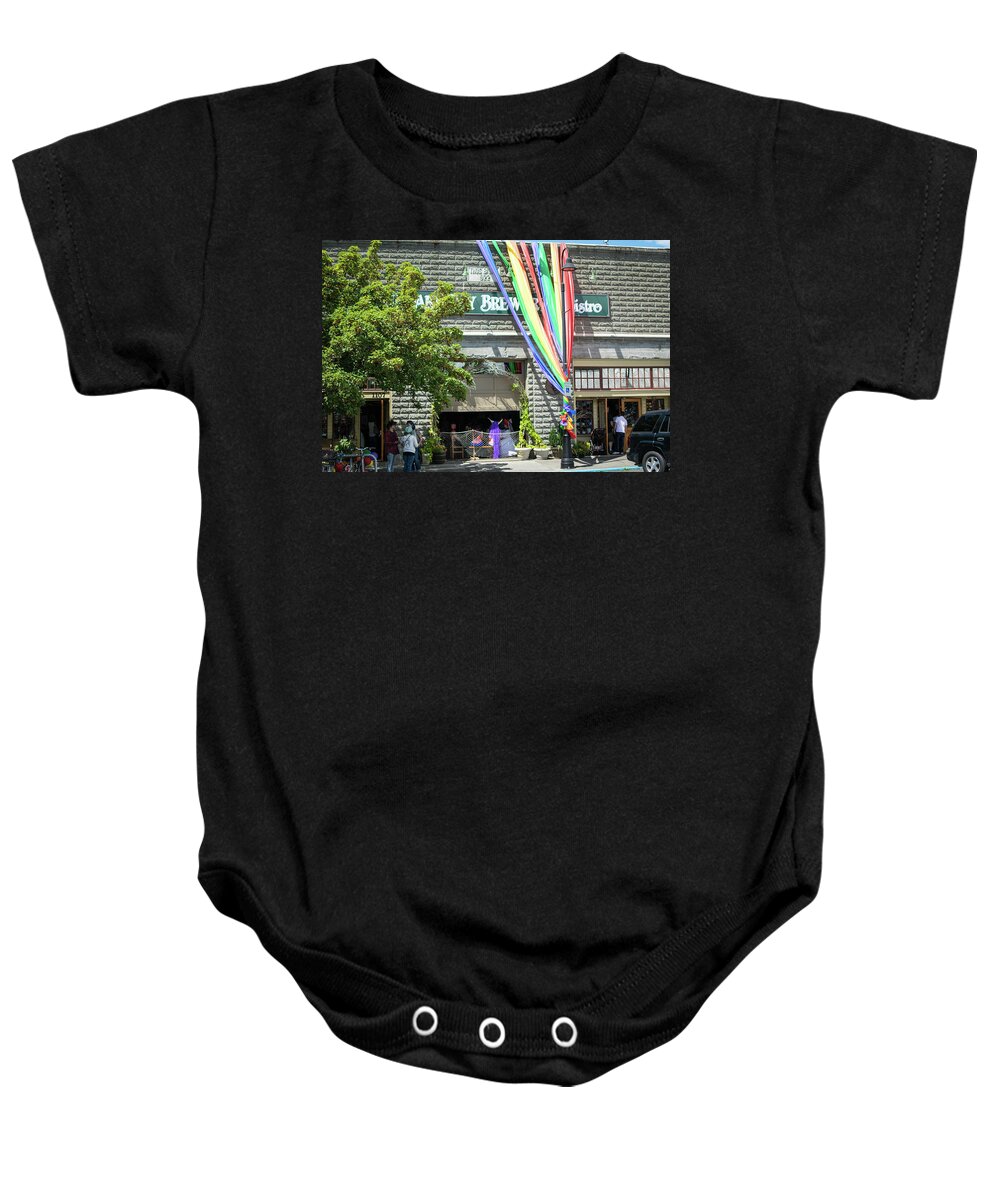 Colored Baby Onesie featuring the photograph Brew Pub Banner by Tom Cochran