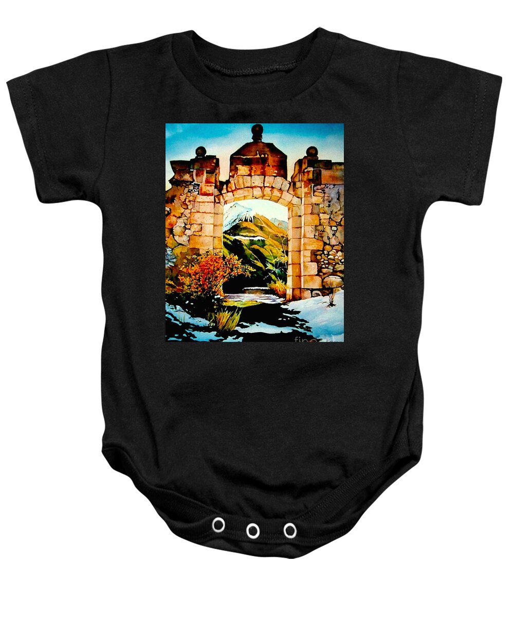 Aquarelle Baby Onesie featuring the painting Briancon - Fort des Tetes by Francoise Chauray