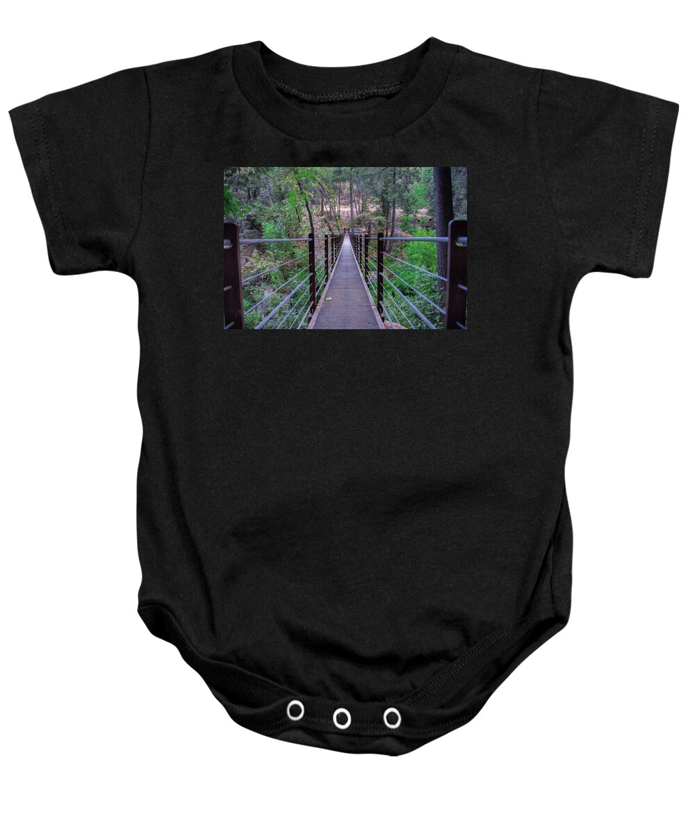 Bylt Baby Onesie featuring the photograph Bridge over Deer Creek by Robin Mayoff