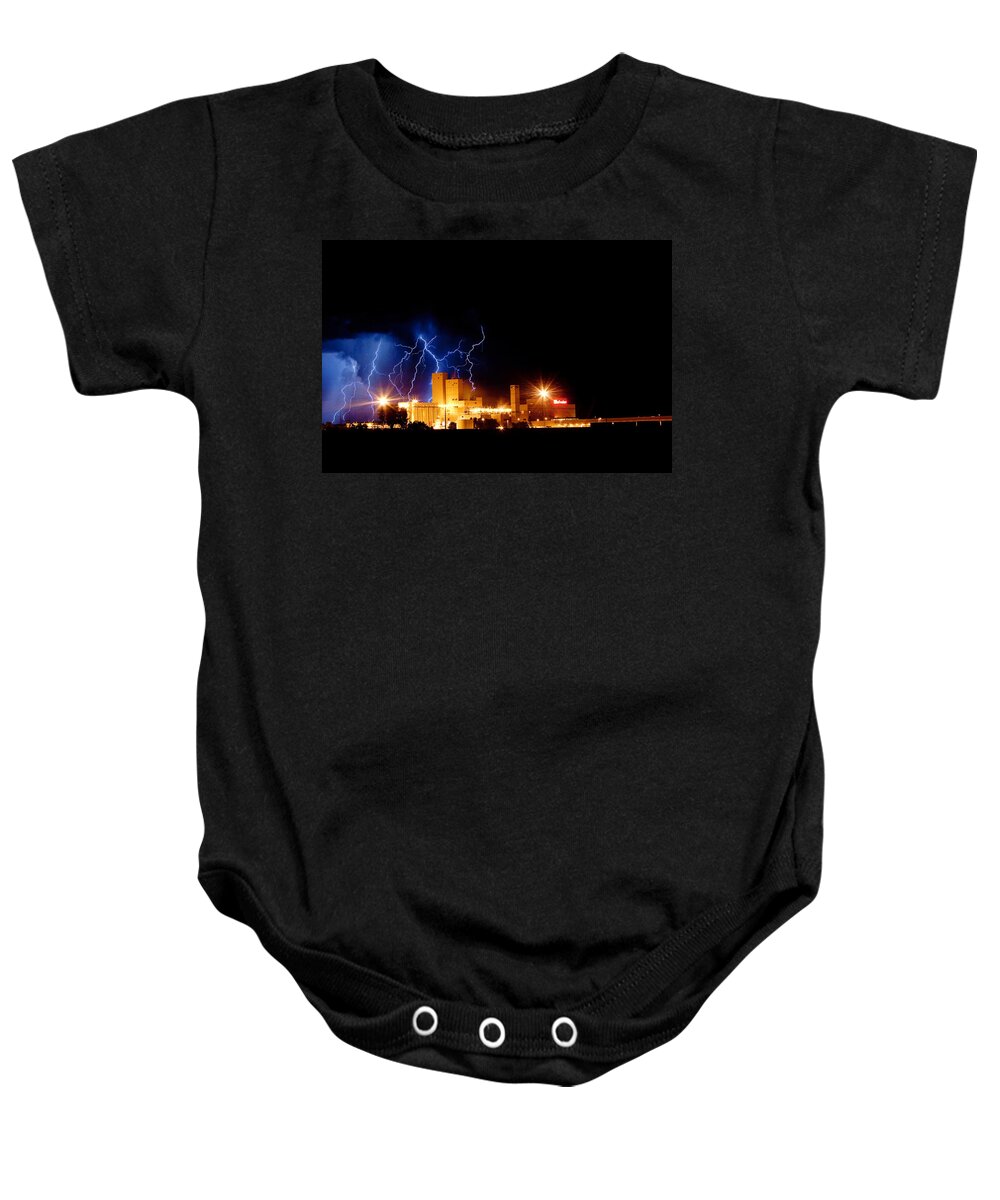 40d Baby Onesie featuring the photograph Budweiser Lightning Thunderstorm Moving Out by James BO Insogna