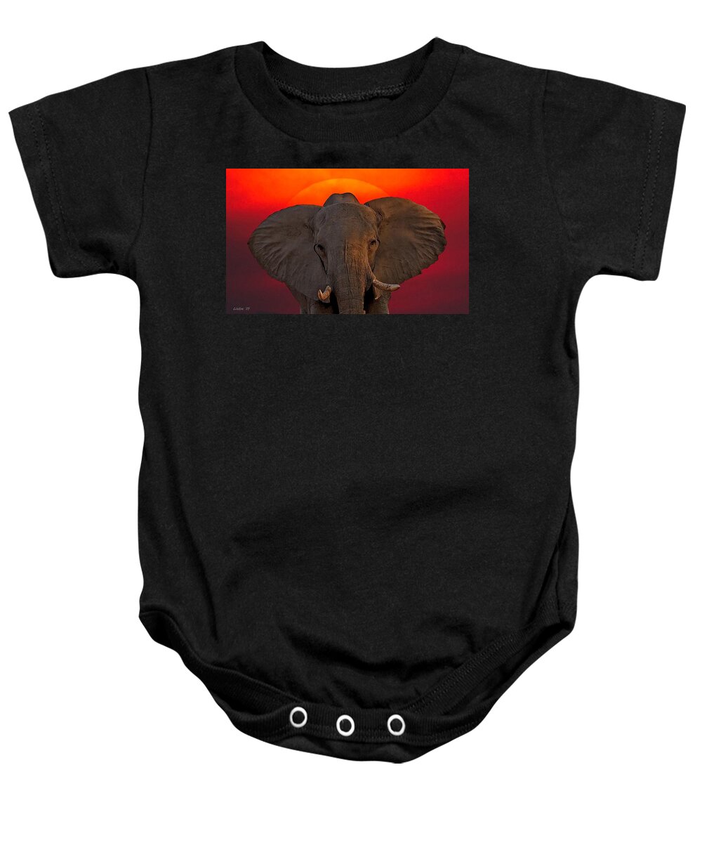 Bull Elephant Baby Onesie featuring the photograph Bull Elephant At Sunset by Larry Linton