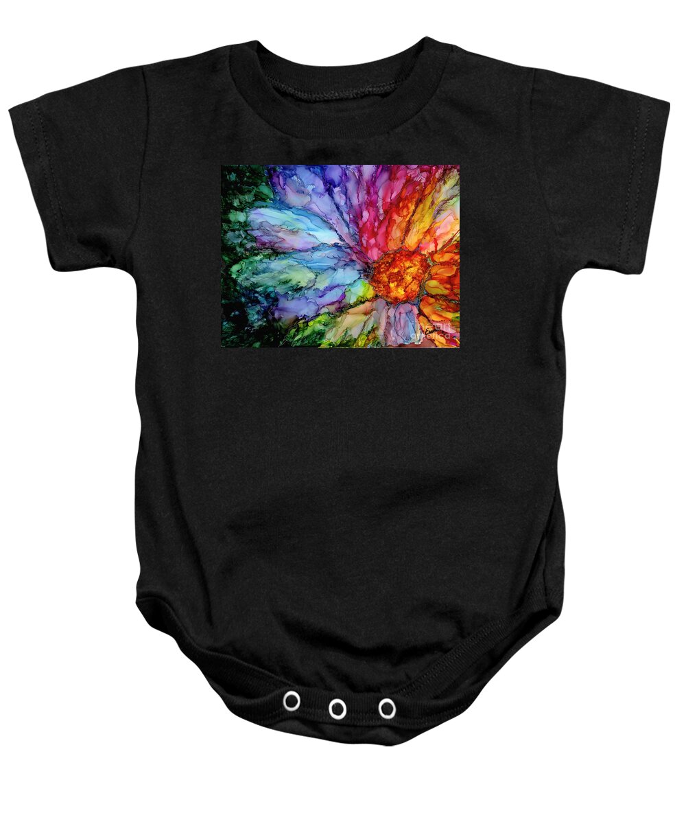 Flower Baby Onesie featuring the painting Bursting through the Shadows by Eunice Warfel