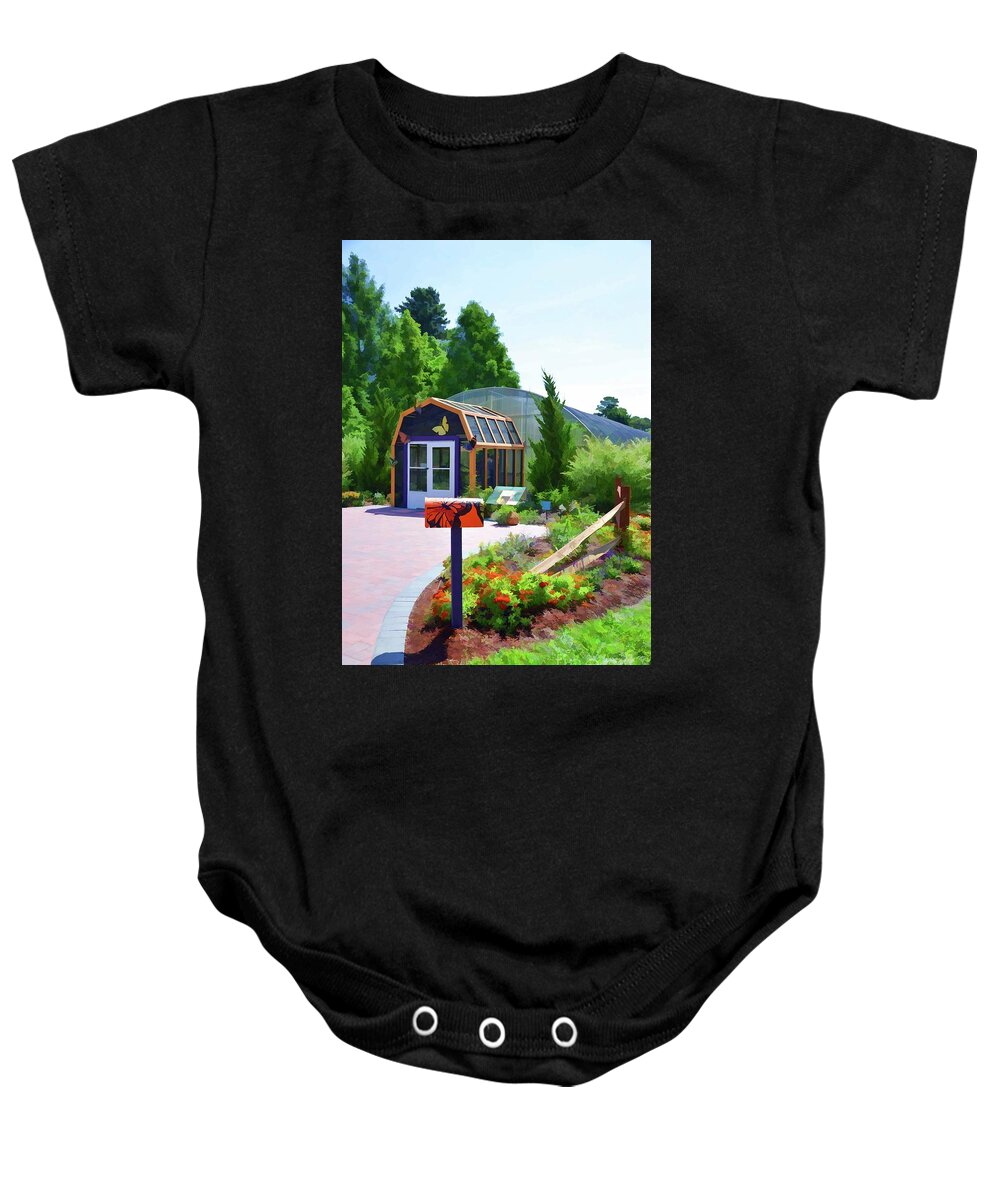 Architecture Baby Onesie featuring the painting Butterfly House 1 by Jeelan Clark