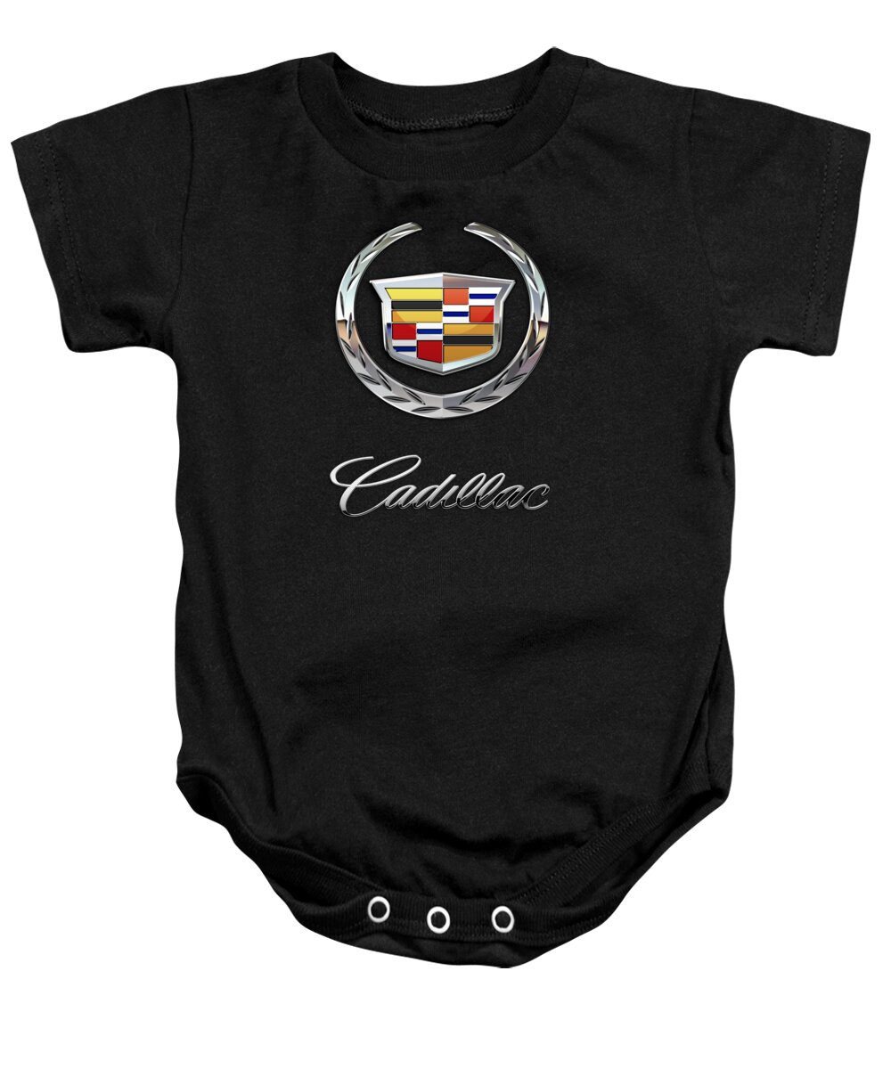 'wheels Of Fortune' By Serge Averbukh Baby Onesie featuring the photograph Cadillac - 3 D Badge On Black by Serge Averbukh