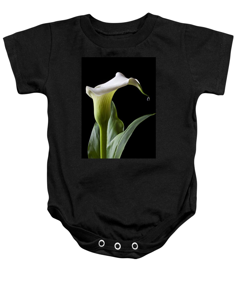 Calla Lily Baby Onesie featuring the photograph Calla lily with drip by Garry Gay