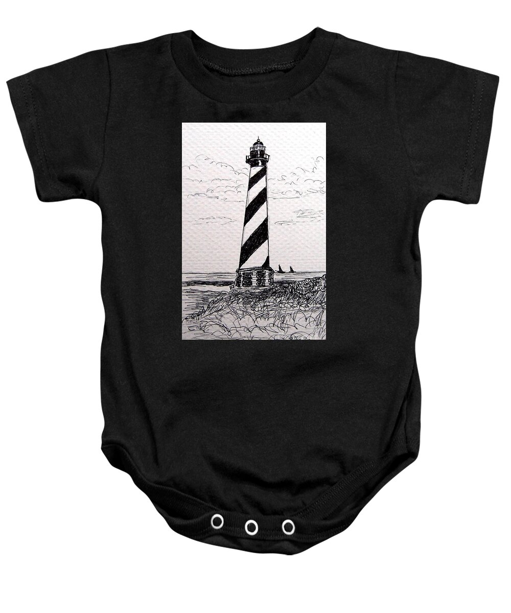 Cape Hatteras Baby Onesie featuring the drawing Cape Hatteras Lighthouse NC by Julie Brugh Riffey