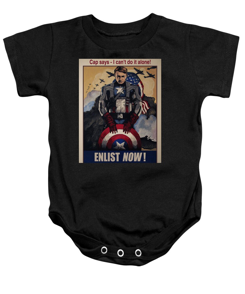 Avengers Baby Onesie featuring the painting Captain America Recruiting Poster by Dale Loos Jr