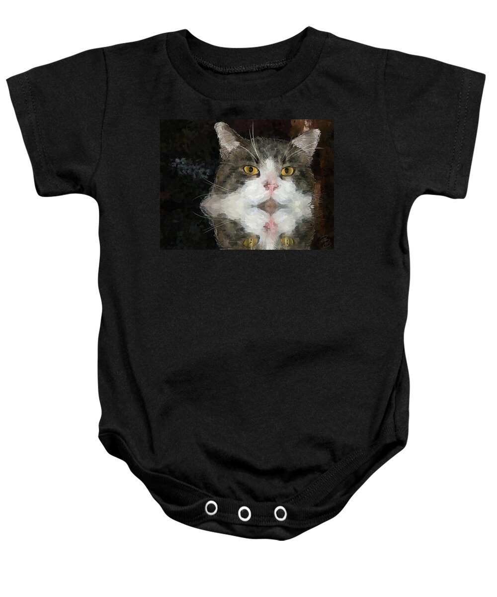 Animal Baby Onesie featuring the digital art Cat at the table by Debra Baldwin
