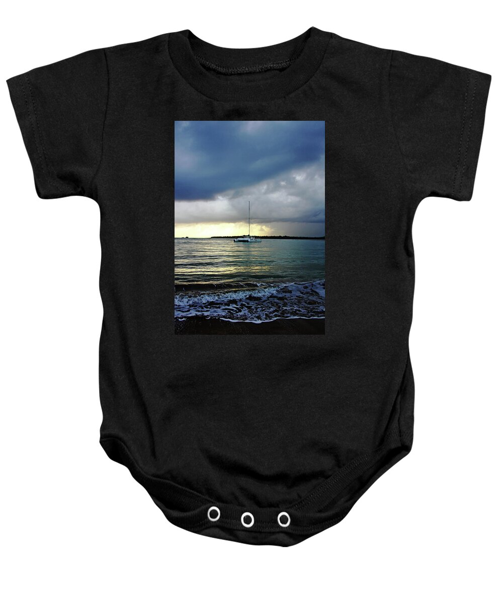 Dominican Republic Baby Onesie featuring the photograph Catamaran At Sunrise by Debbie Oppermann