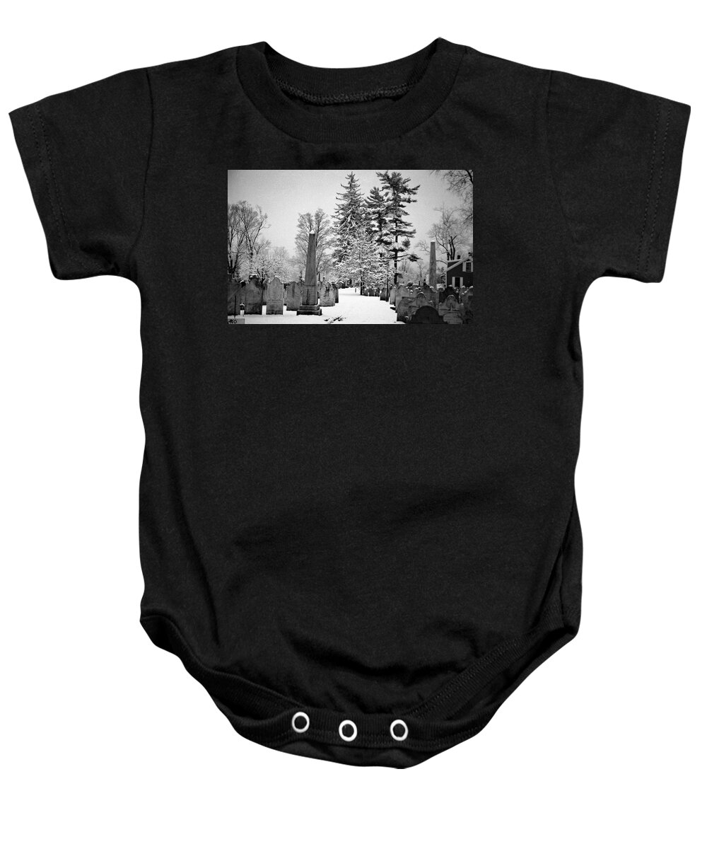 Cemeteries Baby Onesie featuring the photograph Old First Church Cemetery by John Schneider