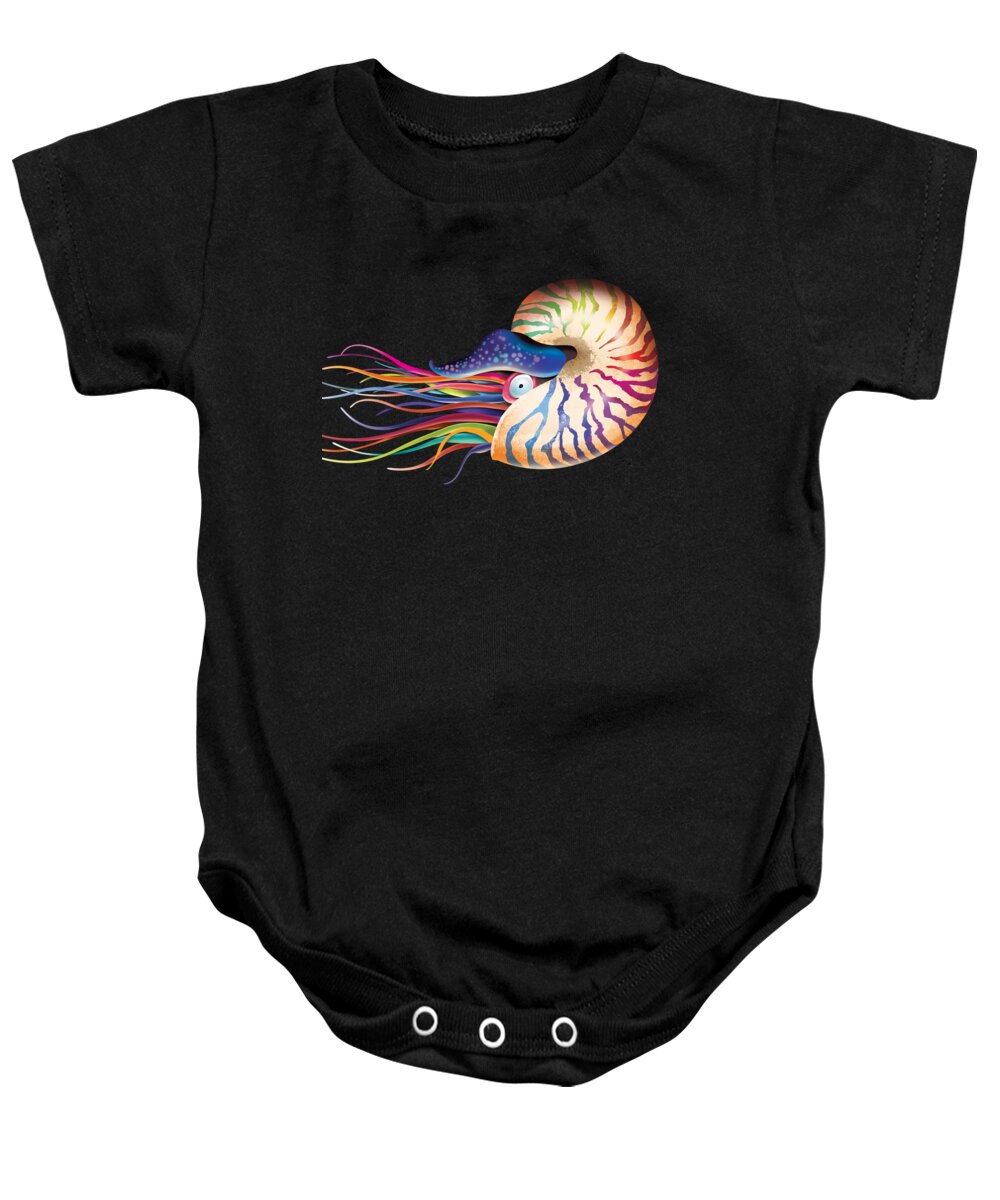 Fish Baby Onesie featuring the digital art Chambered Nautilus on White by Trevor Irvin