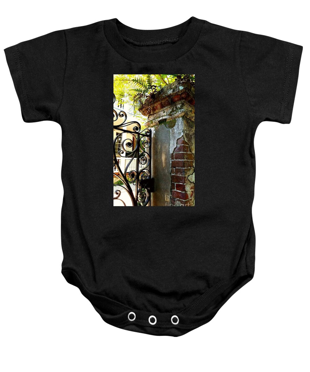 Wrought Iron Baby Onesie featuring the photograph Charleston Gate by Amy Regenbogen