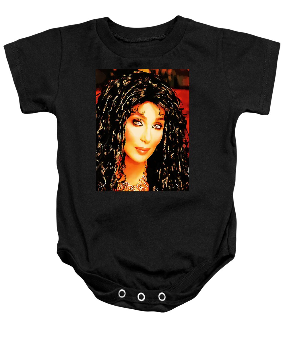 Cher Baby Onesie featuring the mixed media Cher by Marvin Blaine