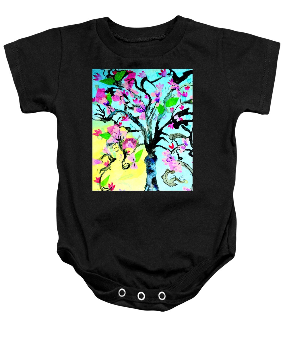 Cherry Blossom Baby Onesie featuring the mixed media Cherry Blossom by Julia Malakoff