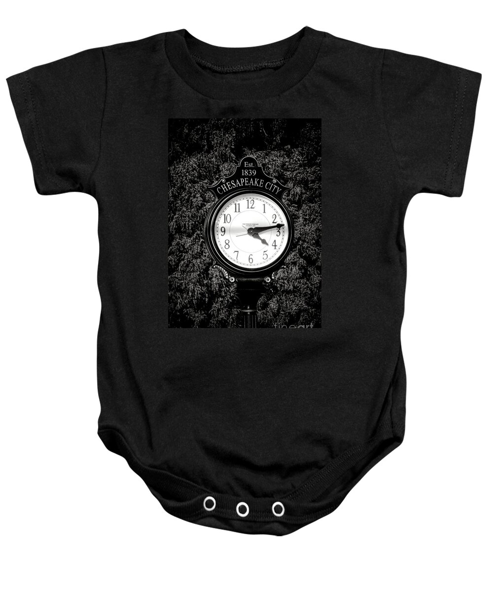 Town Baby Onesie featuring the photograph Chesapeake City Clock by Olivier Le Queinec