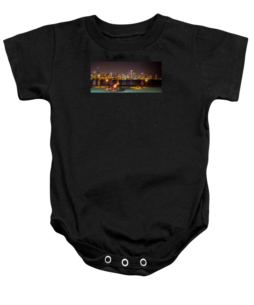Chicago Baby Onesie featuring the photograph Chicago Night Skyline by Lev Kaytsner