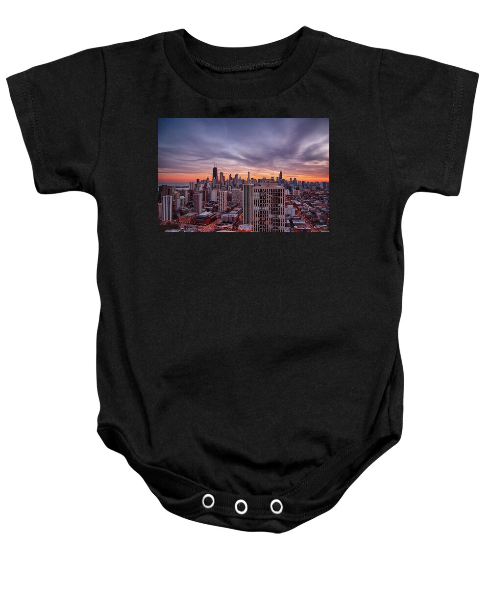 Chicago Baby Onesie featuring the photograph Chicago Sunsetscape by Raf Winterpacht