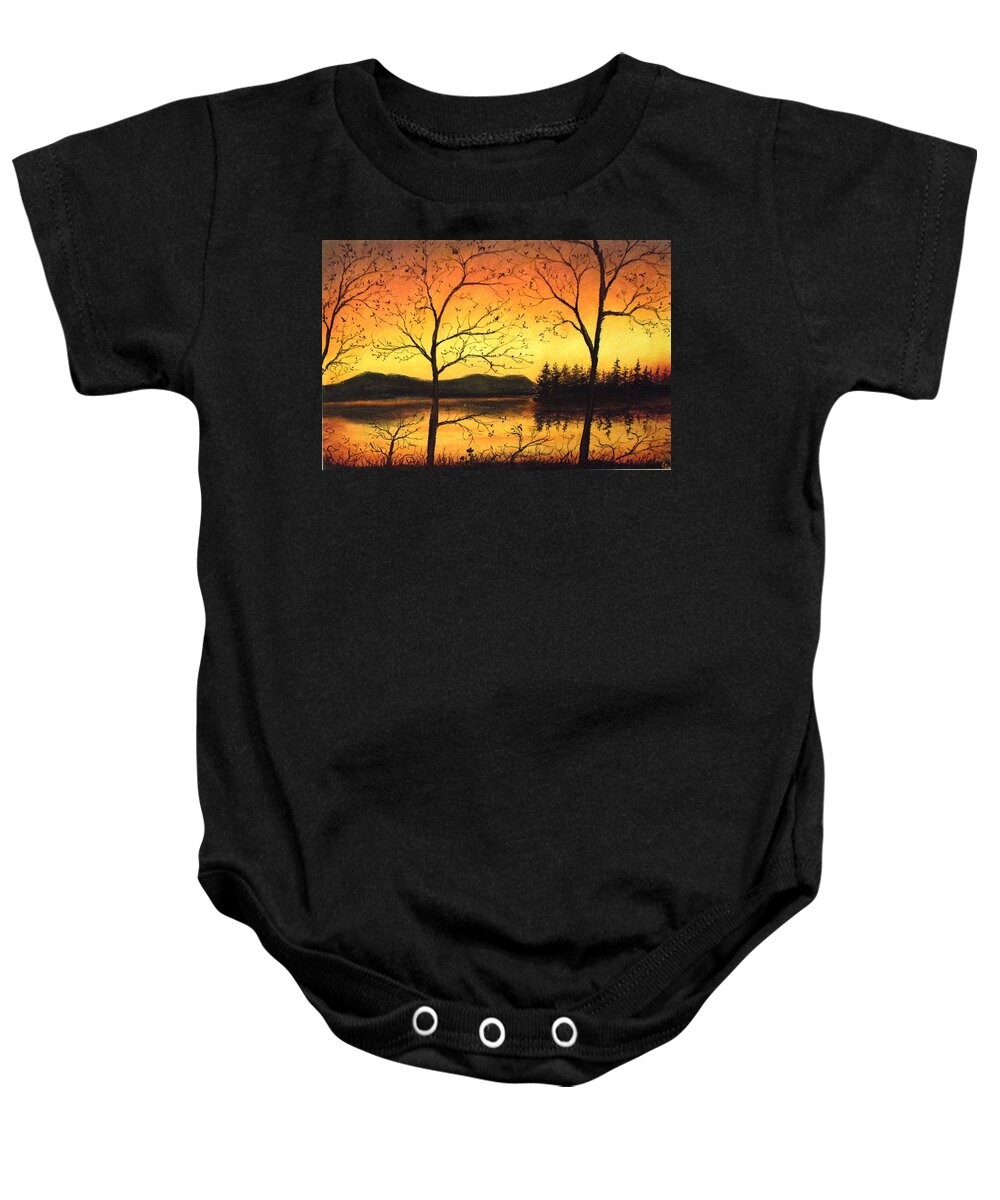 Yellow Sunset Baby Onesie featuring the painting Citrus Nights by Jen Shearer