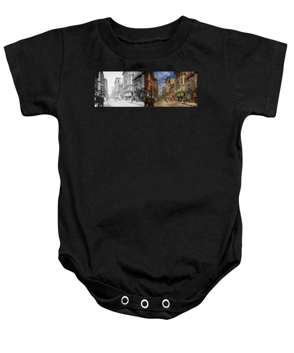 Burrows Block Baby Onesie featuring the photograph City - Providence RI - Living in the city 1906 - Side by Side by Mike Savad