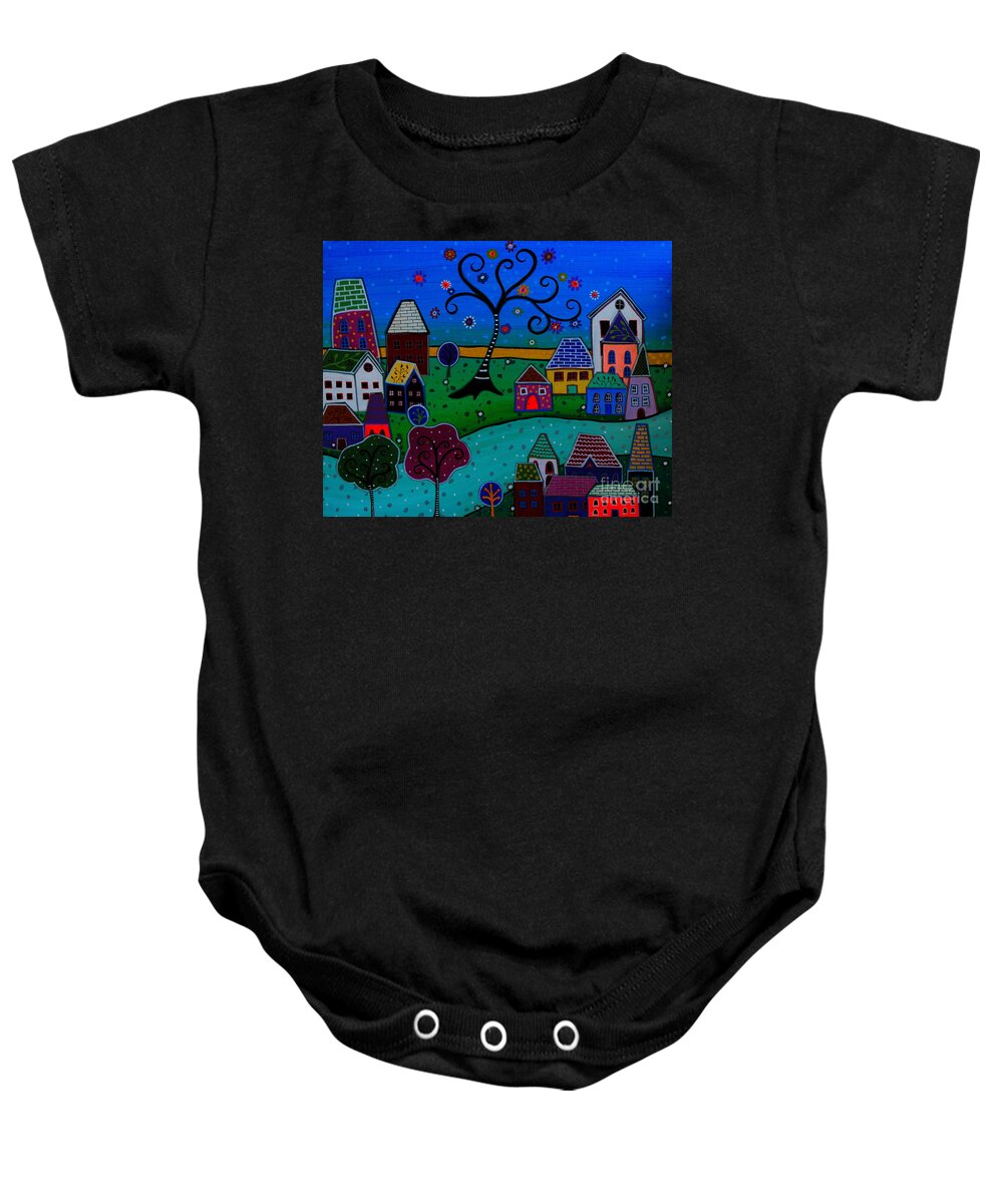 Blooms Baby Onesie featuring the painting Ciudad Maravillosa by Pristine Cartera Turkus