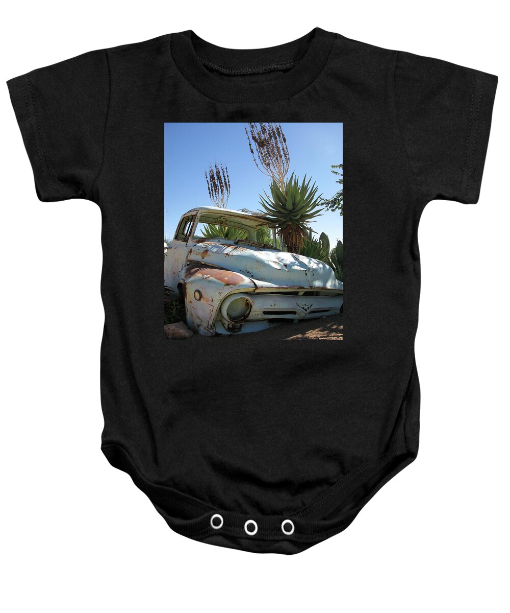 Rusty Truck Baby Onesie featuring the photograph Claimed by the Desert by Doug Matthews